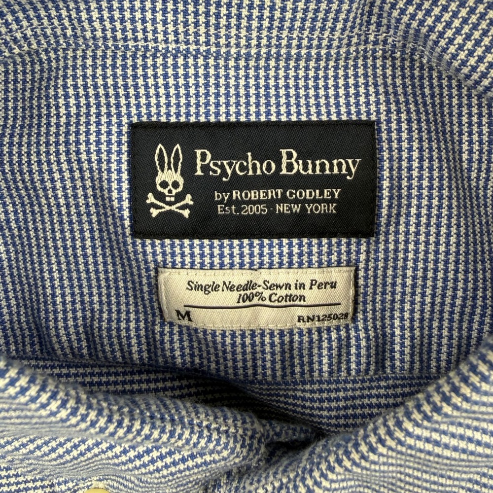 Psycho Bunny Shirt Mens Medium Blue Houndstooth Button Down Preppy Pima Cotton - Picture 8 of 13